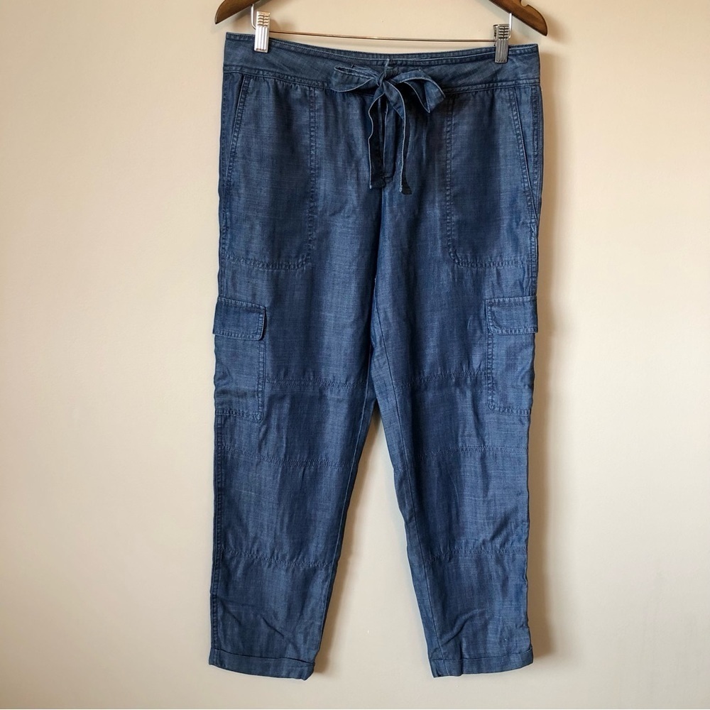 Lord & Taylor Tencel Cargo Pants Womens Small Blue Drawstring Utility Crop Ankle - Picture 3 of 11